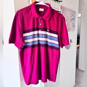 Lacoste Men's Fuchsia Polo with Navy, White & Light Blue Stripes